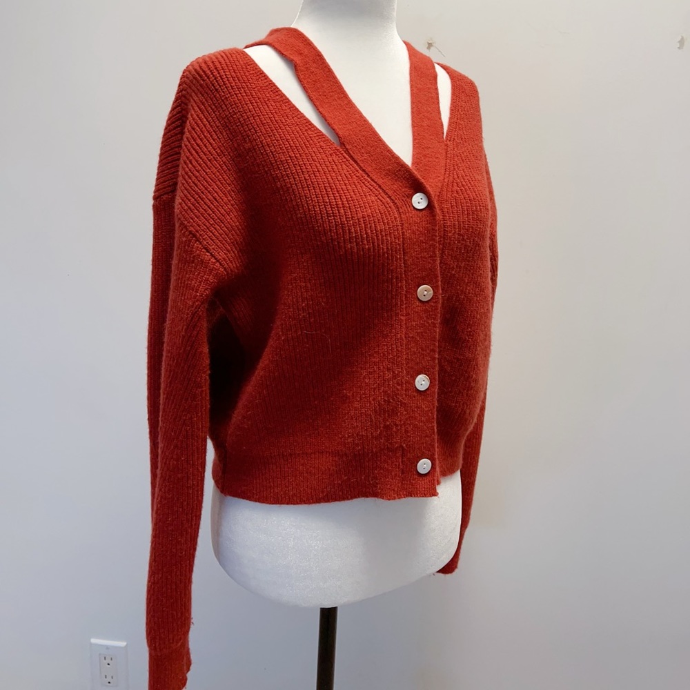 Hollow cut shoulder sweater in RED. Made in Korea. 95%new condition.
